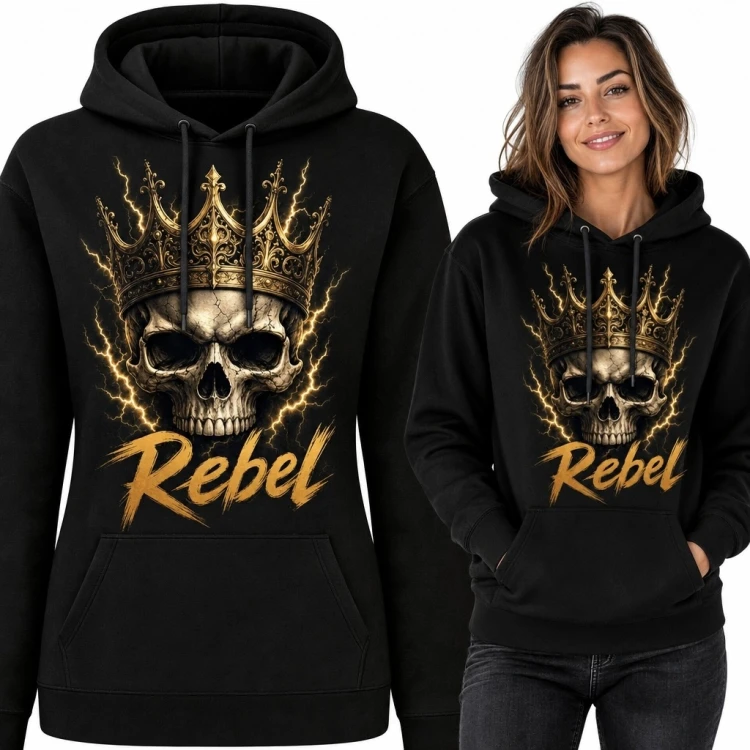 Bluza damska z kapturem „Rebel” - czaszka w bogato zdobionej koronie