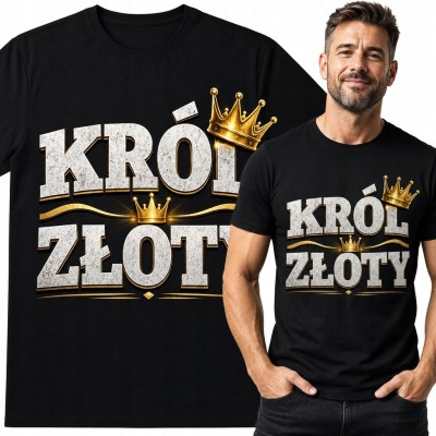 Koszulka męska z koronami „Król złoty” - królewski nadruk