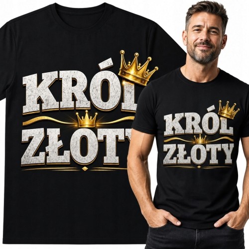 Koszulka męska z koronami „Król złoty” - królewski nadruk