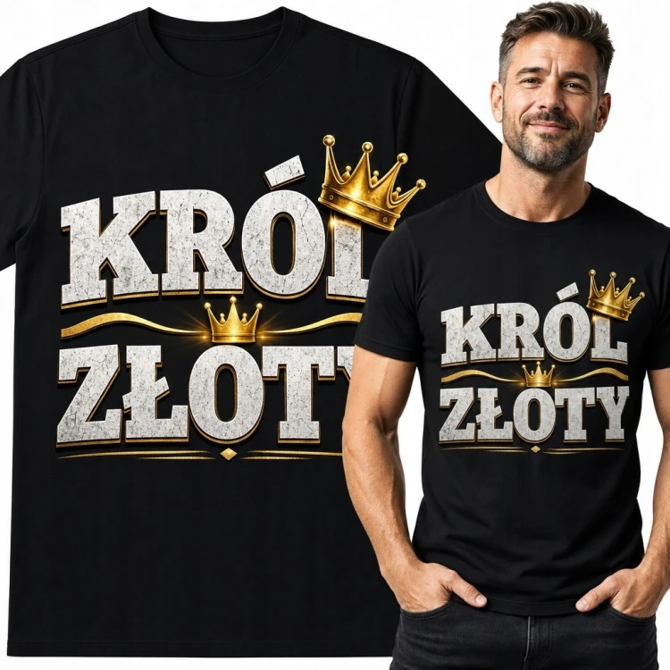 Koszulka męska z koronami „Król złoty” - królewski nadruk
