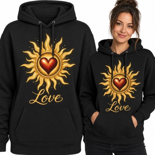Bluza damska z kapturem „Love” - czerwone serce w złotych promieniach