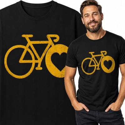 Koszulka męska z grafiką roweru i sercem - retro motyw