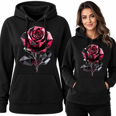 Bluza damska z kapturem - geometryczna róża z liśćmi