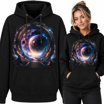 Bluza damska z kapturem - kosmiczny portal z planetą