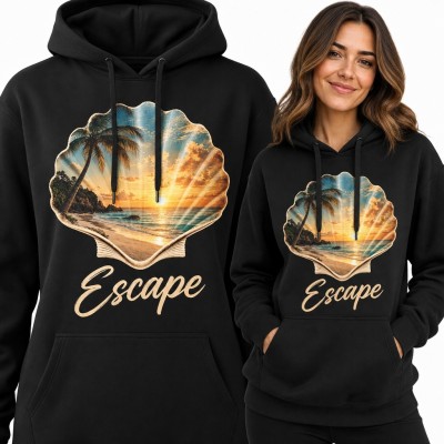 Bluza damska z kapturem - tropikalna plaża w muszli „Escape”