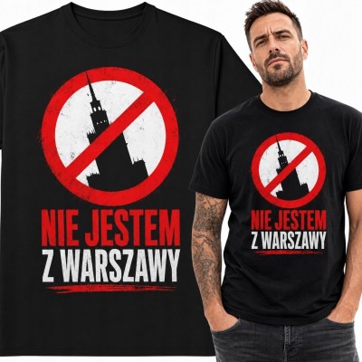 Koszulka męska „Nie jestem z Warszawy” z przekreślonym Pałacem Kultury