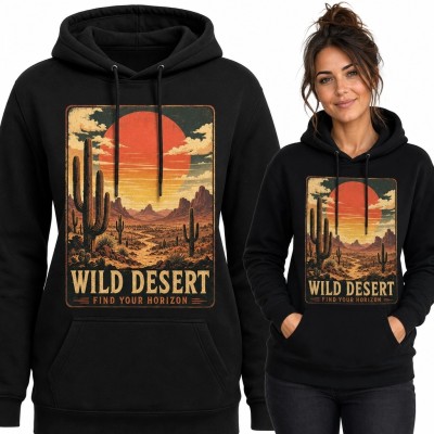 Bluza damska z kapturem „Wild Desert” - pustynny zachód słońca w stylu western