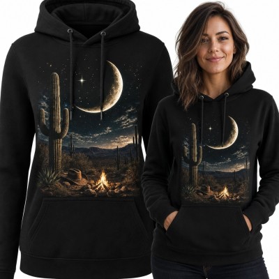 Bluza damska z kapturem - nocny biwak na pustyni w stylu western