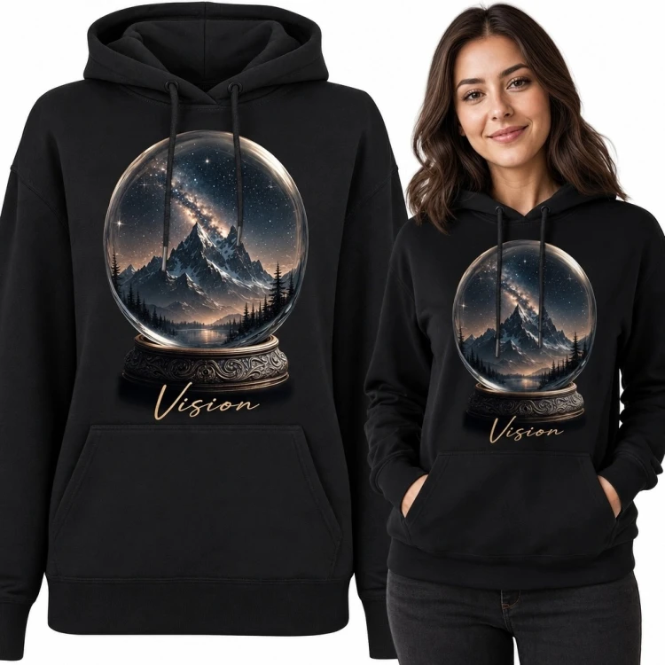 Bluza damska z kapturem „Vision” - kryształowa kula i górska noc