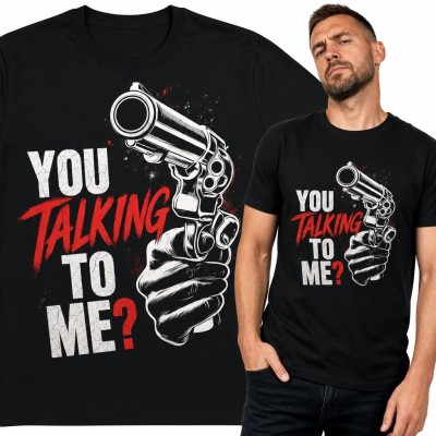 Koszulka męska z rewolwerem „You Talking to Me?” - streetwearowy wzór grunge
