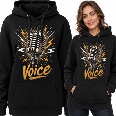 Bluza damska z kapturem „Voice” - retro mikrofon i błyskawice
