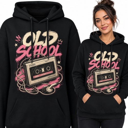 Bluza damska z kapturem „Old School” - kaseta magnetofonowa retro