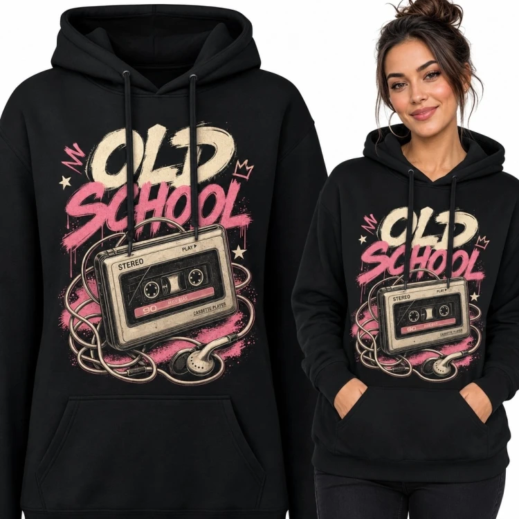Bluza damska z kapturem „Old School” - kaseta magnetofonowa retro