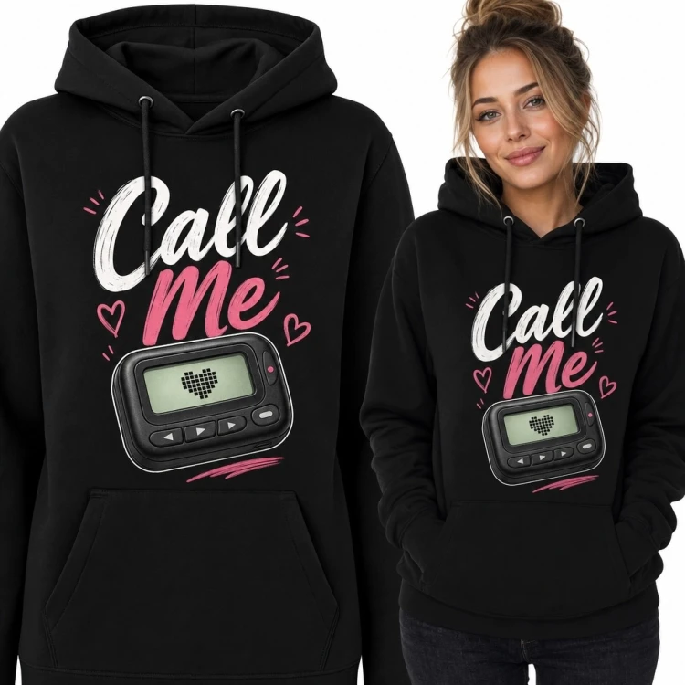 Bluza damska z kapturem - retro pager i napis „Call Me”