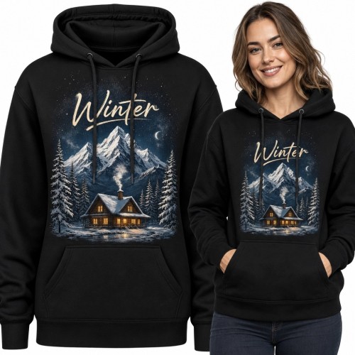 Bluza damska z kapturem „Winter” - zimowa chata w górach