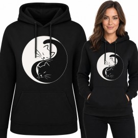 Bluza damska z kapturem - śpiące koty yin-yang