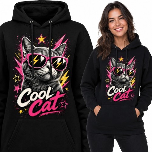 Bluza damska z kapturem „Cool Cat” - kot w różowych okularach