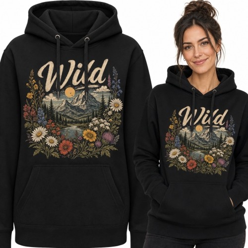 Bluza damska z kapturem „Wild” - góry, jezioro i polne kwiaty