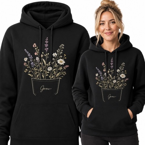 Bluza damska z kapturem - kwiaty w doniczce i napis „Grow”