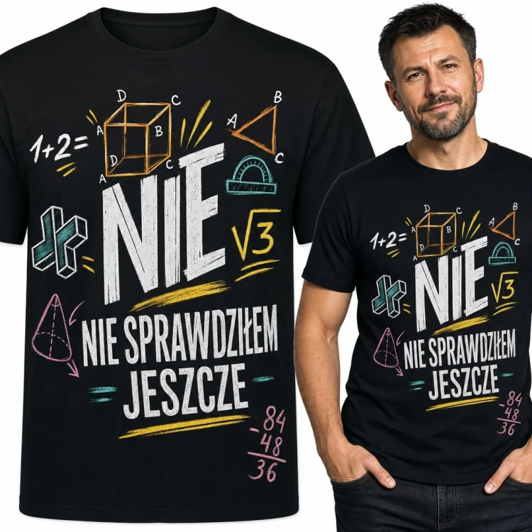 Koszulka męska matematyczna „Nie, nie sprawdziłem jeszcze” - szkolny humor