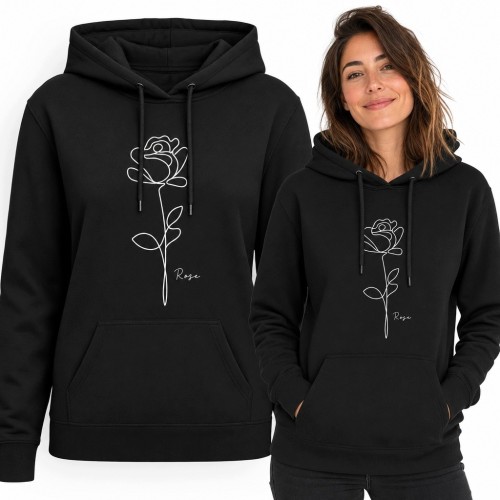 Bluza damska z kapturem - minimalistyczny rysunek róży