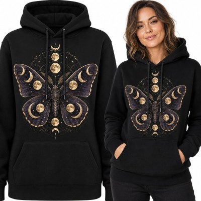 Bluza damska z kapturem - nocny motyl i fazy księżyca