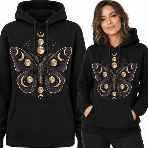 Bluza damska z kapturem - nocny motyl i fazy księżyca