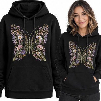 Bluza damska z kapturem - motyl z polnych kwiatów