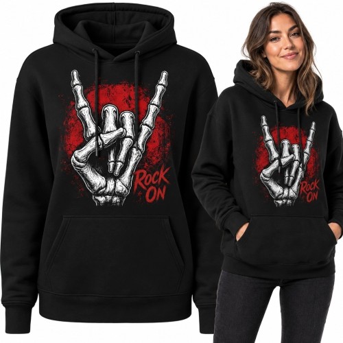 Bluza damska z kapturem dla fanki rocka „Rock on” - szkieletowa dłoń