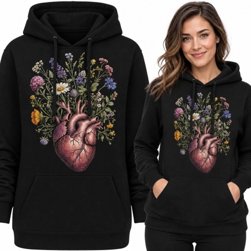 Bluza damska z kapturem - anatomiczne serce z bukietem polnych kwiatów