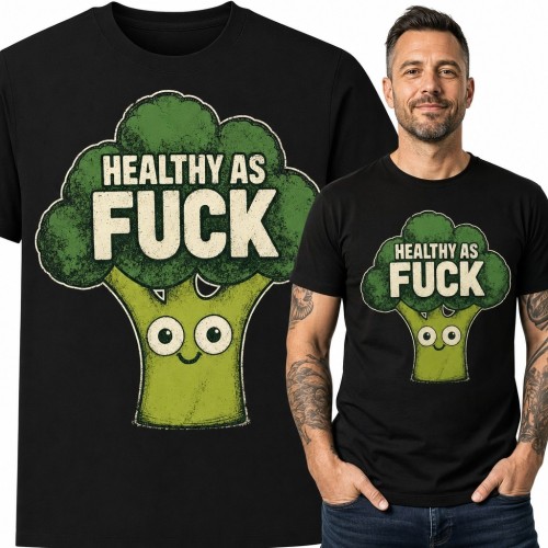 Koszulka męska z brokułem „Healthy as fuck” - mocny humor o zdrowym odżywianiu