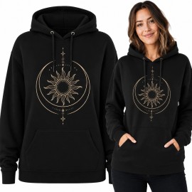 Bluza damska z kapturem - słońce i półksiężyc w astralnym stylu