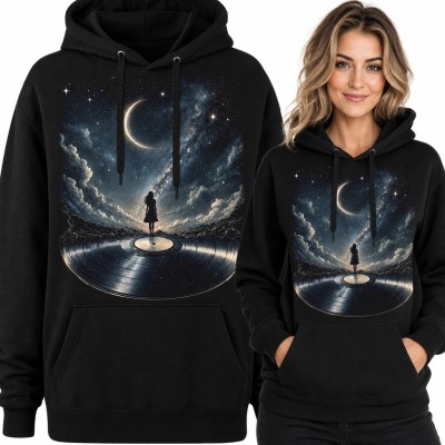 Bluza damska z kapturem - płyta winylowa pod półksiężycem