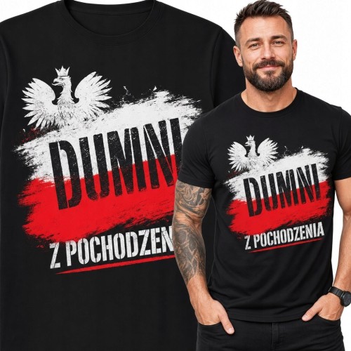 Koszulka męska patriotyczna z orłem w koronie „Dumni z pochodzenia” - biało-czerwony motyw