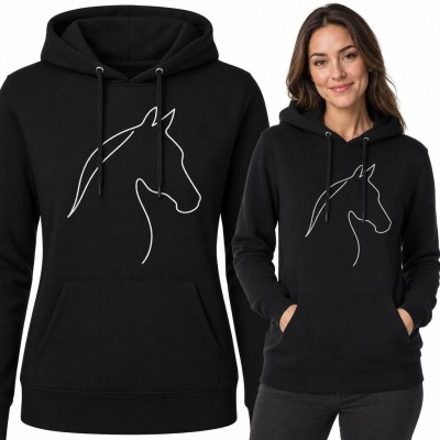 Bluza damska z kapturem - minimalistyczny kontur głowy konia