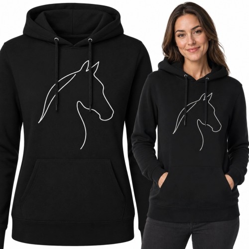 Bluza damska z kapturem - minimalistyczny kontur głowy konia