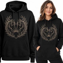 Bluza damska z kapturem z końmi w botanicznym sercu