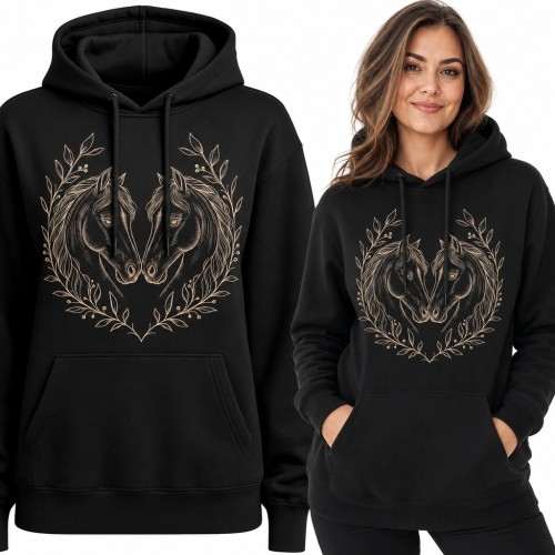 Bluza damska z kapturem z końmi w botanicznym sercu