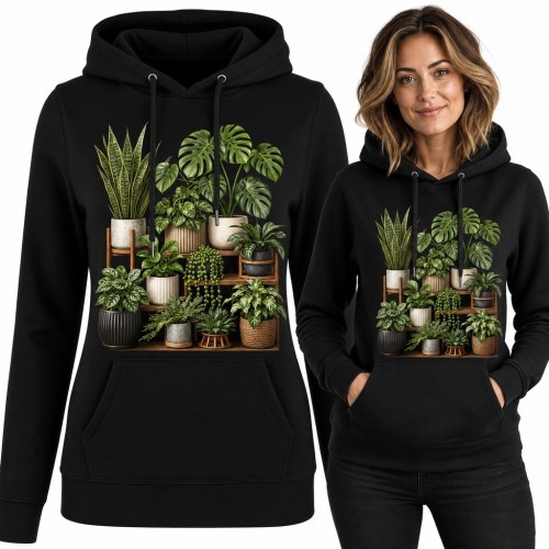Bluza damska z kapturem z roślinami doniczkowymi - urban jungle