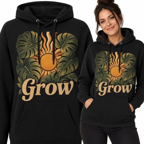 Bluza damska z kapturem „Grow” - słońce i liście monstery