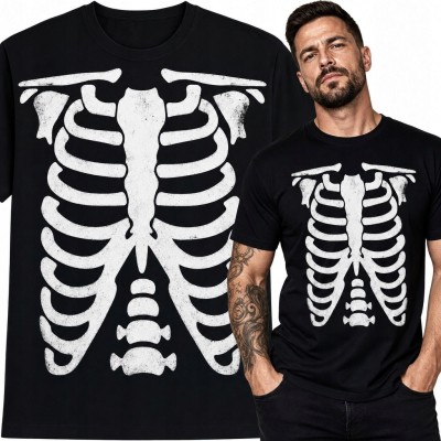 Koszulka męska z anatomicznym nadrukiem żeber i mostka - motyw szkieletu