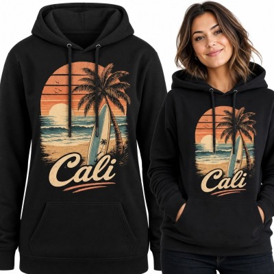 Bluza damska z kapturem z motywem kalifornijskiej plaży - „Cali”