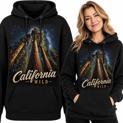 Bluza damska z kapturem z sekwojami „California Wild” - leśny motyw Kalifornii