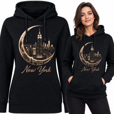 Bluza damska z kapturem - panorama Nowego Jorku w sierpie księżyca „New York”