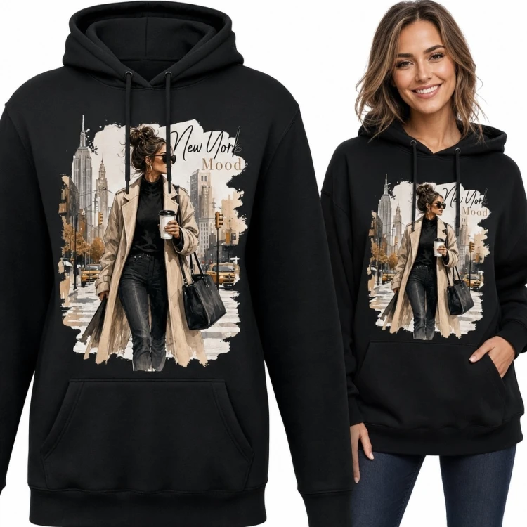 Bluza damska z kapturem z nadrukiem „New York Mood” - nowojorski styl uliczny
