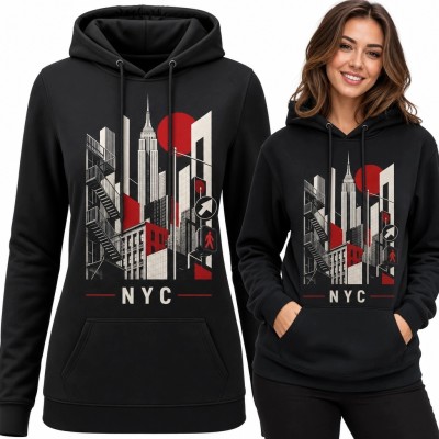 Bluza damska z kapturem z panoramą Nowego Jorku „NYC” - miejski wzór