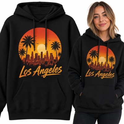 Bluza damska z kapturem „Los Angeles” - panorama miasta o zachodzie słońca
