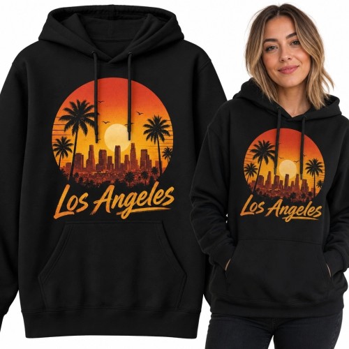 Bluza damska z kapturem „Los Angeles” - panorama miasta o zachodzie słońca