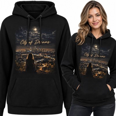 Bluza damska z kapturem „City of Dreams” - nocna panorama miasta