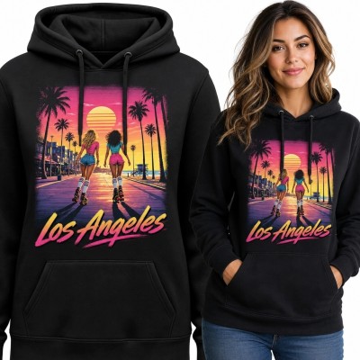 Bluza damska z kapturem z wrotkarkami „Los Angeles” - neonowe retro